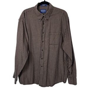 Pendleton Canterbury Cloth Shirt Men's XL Navy Brown Check Classic Casual Work